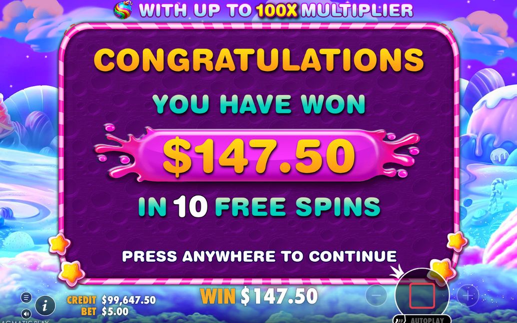 Win screen after a tumble sequence with summed multipliers