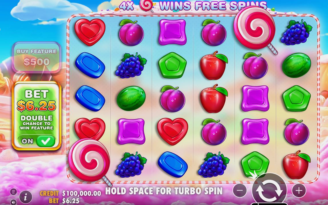 Base game grid with scatter symbols before free spins trigger