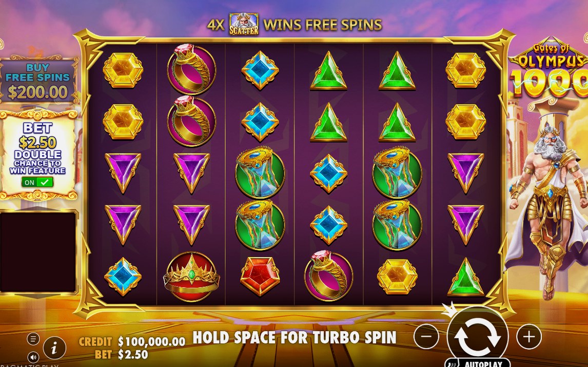 Base Game grid with tumbling symbols and Multiplier orbs